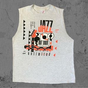 Vintage 90s Sleeveless Jerzees Jazz College Graphic Tank Band Music USA Large